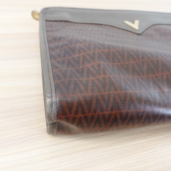 Valentino Clutch Bag Small Brown PVC Leather Logo Monogram ITALY Chocolate Mario